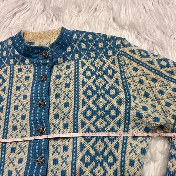 Jersild 100% Virgin wool Swiss vintage Blue and Cream Knit Sweater - Picture 6 of 6